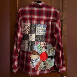 Upcycled red plaid flannel shirt